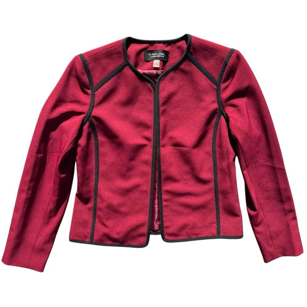 Black Label By Evan Picone Women’s 4 Maroon Black Trim Open Classic Lined Blazer